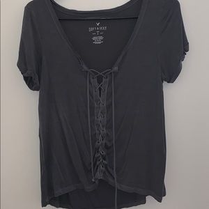 Gray tie up t shirt